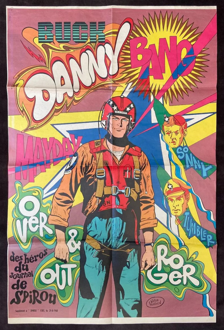 1968 Original “Buck Danny” Pop-Art_Psychedelic Poster From “Spirou” Magazine